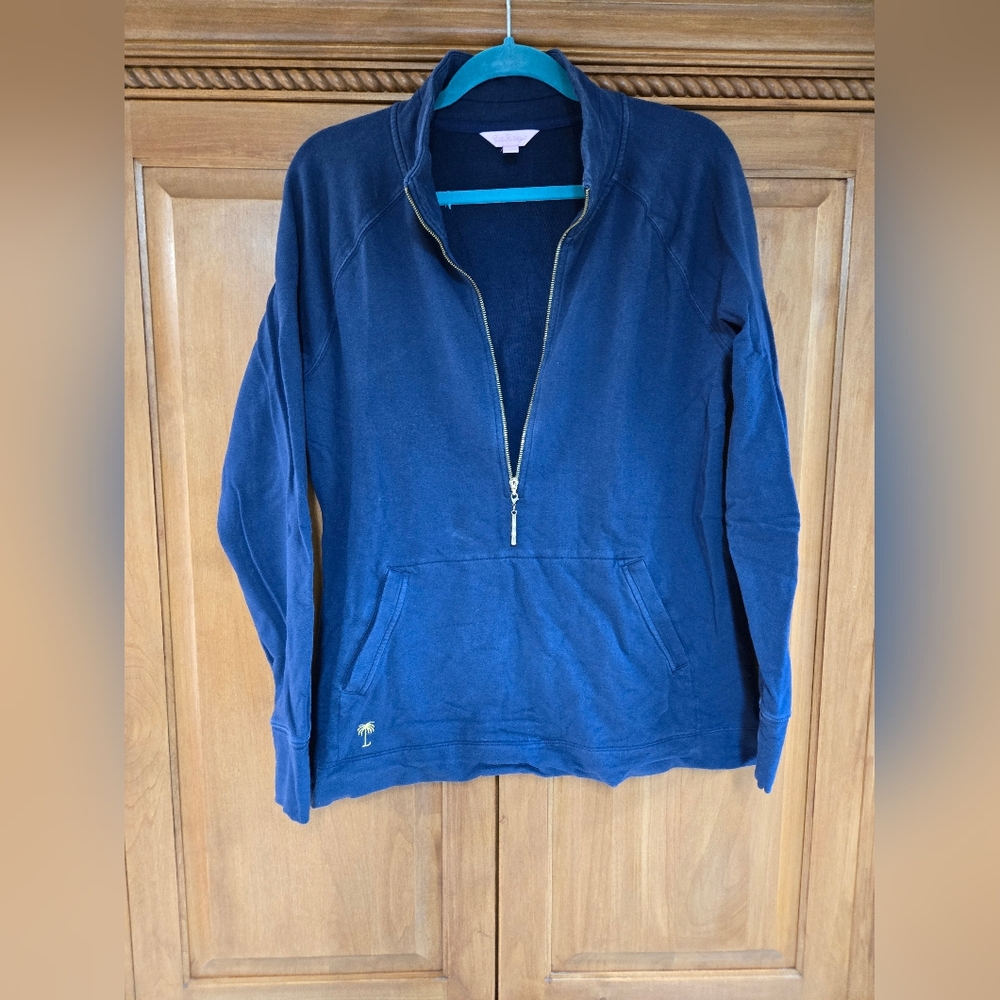Women's Lilly Pulitzer Navy Skippy Pullover 3/4 Zip Sweatshirt